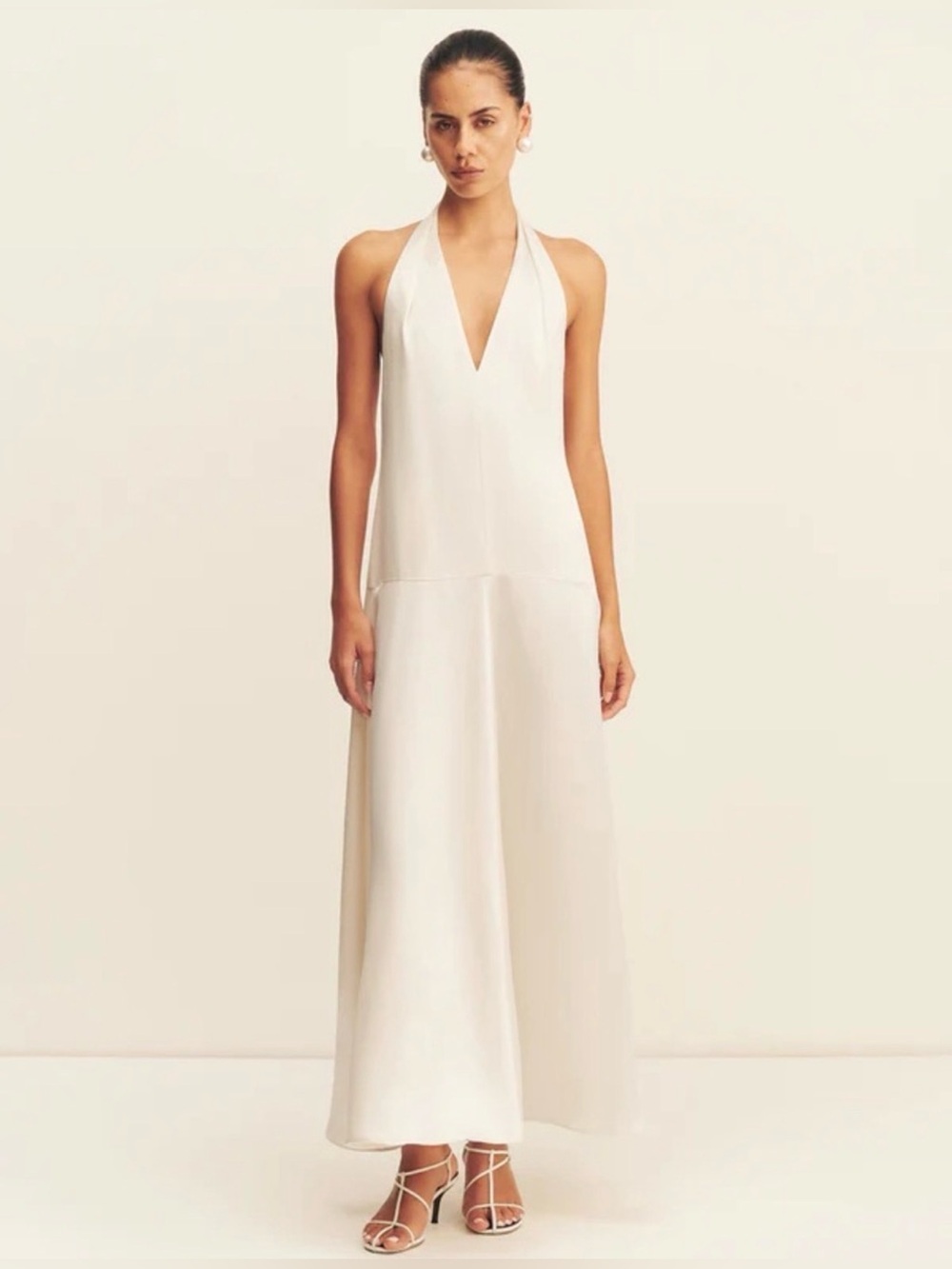 SAVANNA HALTER OPEN BACK MAXI DRESS - PEARL